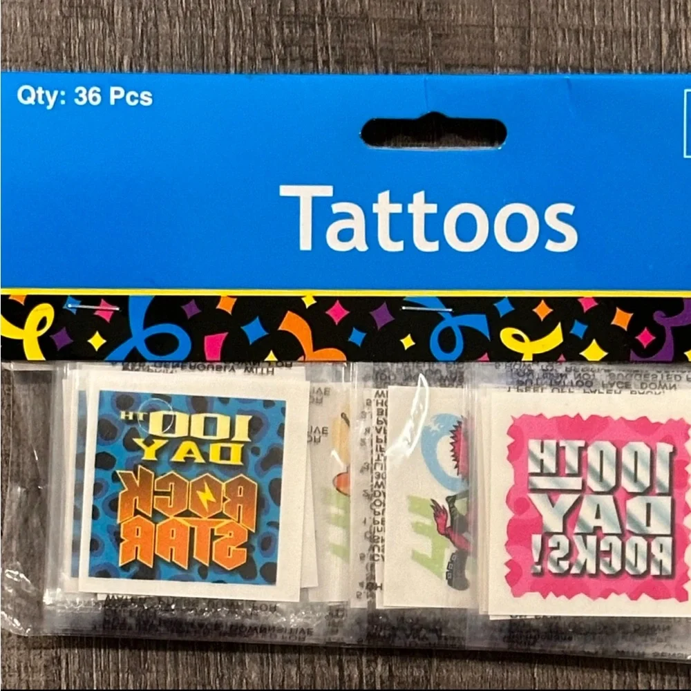💞 New 36-Pack 100 Days of School Celebration Temporary Tattoo Party Favors